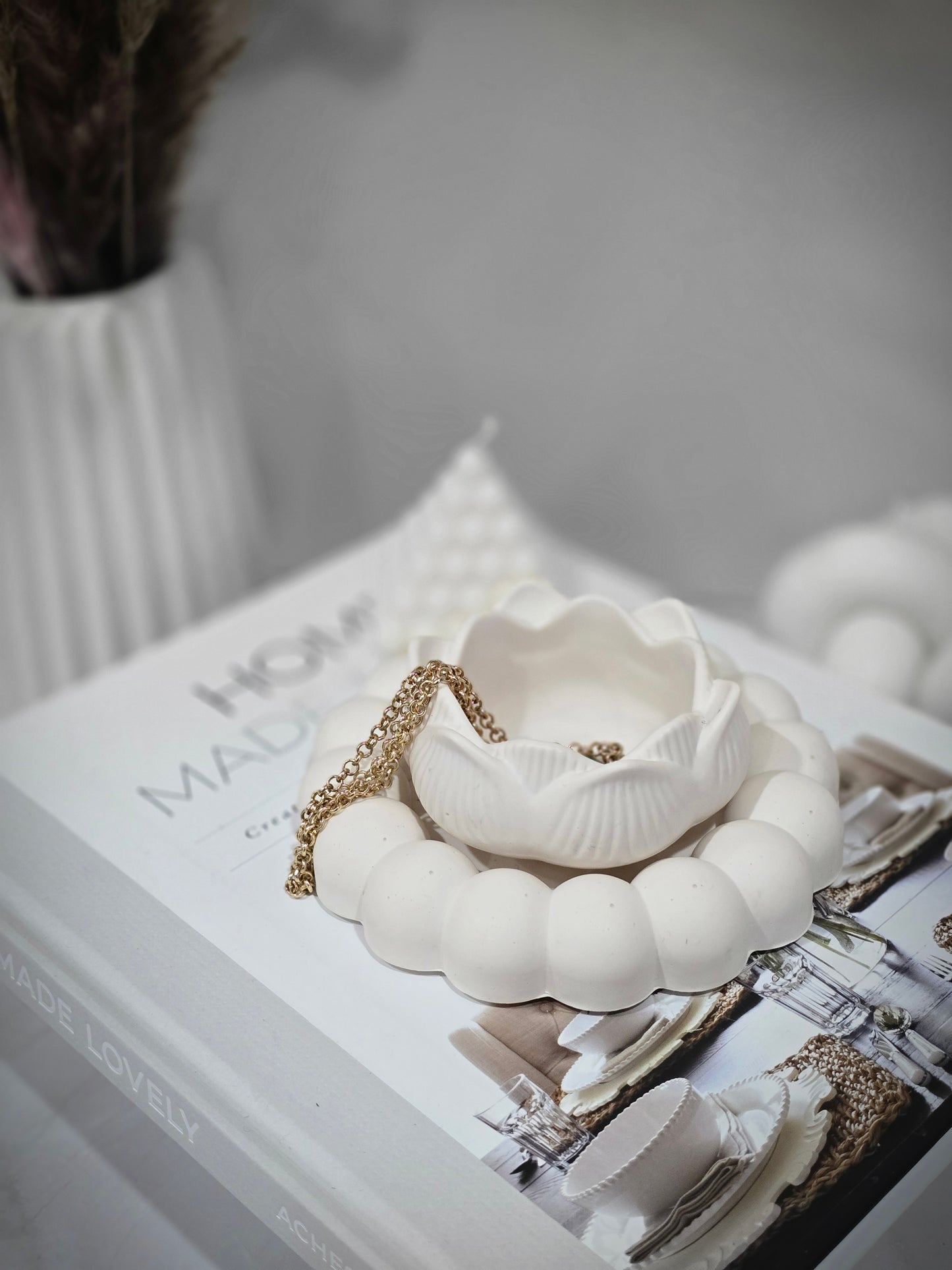 Lotus Tealight Candle Holder/Ring Dish- Beige