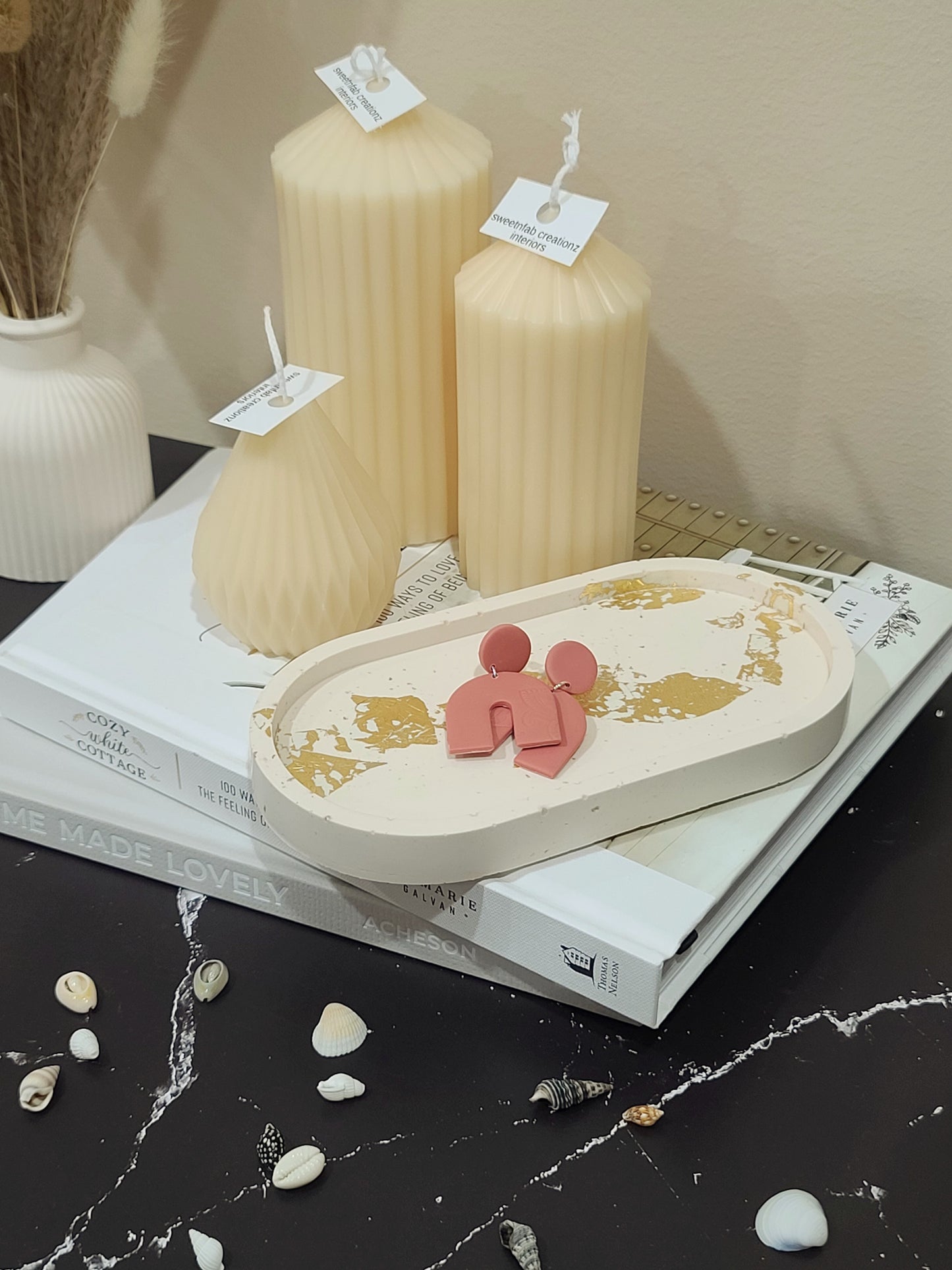 Beige Gold Leaf Oval Tray