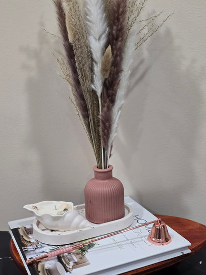 Dried Flower Bouquet & Ribbed Vase Red Brown