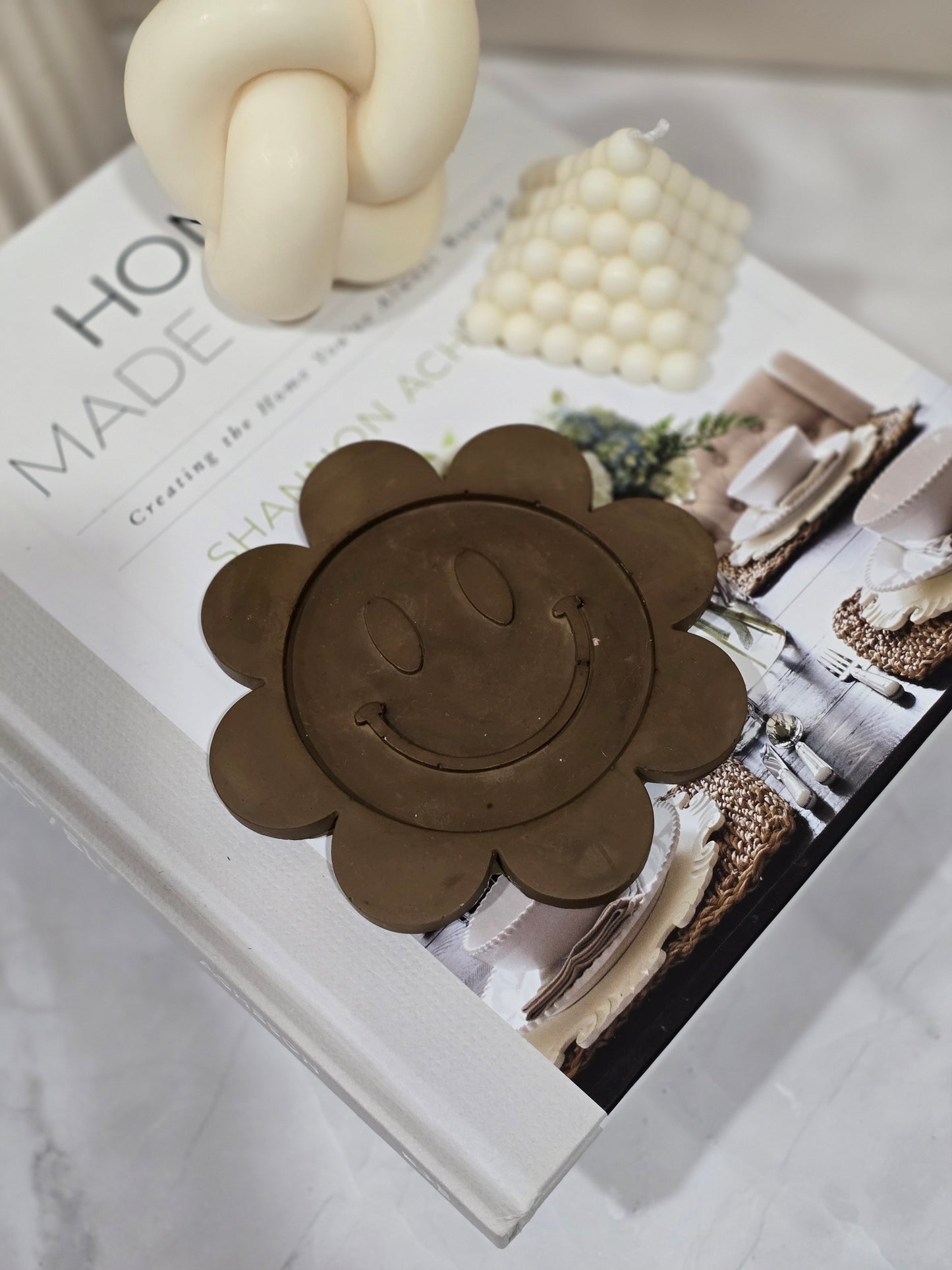 Floral Smiley Coaster- Brown